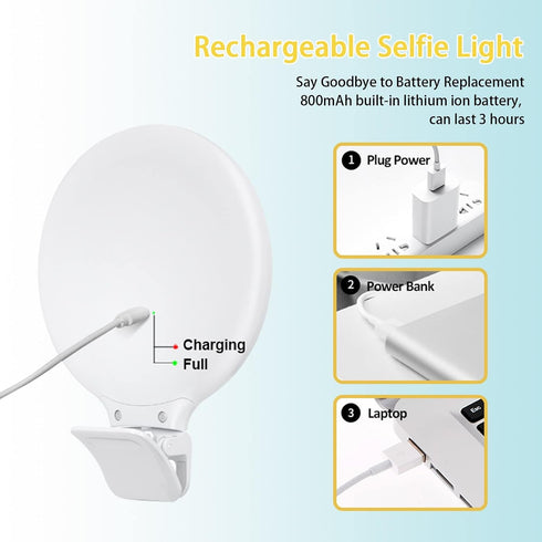 Selfie Ring Light - Clip on Touch Control Rechargeable 800mAh 60 LED Circle Light for Photography, Vlog, TikTok