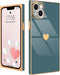 iPhone 13 Case, Square Luxury Plating Gold for Women Girls, Cute Love Heart Pattern Cover - Grey