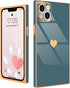 iPhone 13 Case, Square Luxury Plating Gold for Women Girls, Cute Love Heart Pattern Cover - Grey