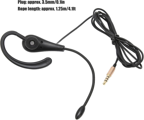 Call Center Headset, 3.5mm Wired Ear Hook Single Sided Headphone with Mic for Laptop, Mobile Phones