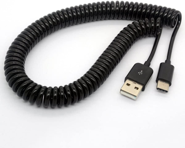 USB Type C Cable for Car, 90 Degree Coiled (9.8FT) Fast Charger Cord for Samsung Galaxy, Moto Z, LG Devices