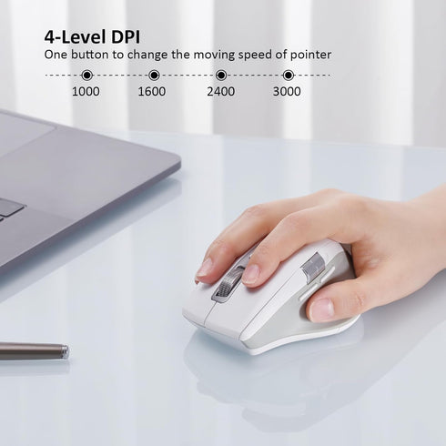 Wireless Bluetooth Mouse with Smart Flying Scroll, Thumb Scroll Ergonomic Mice, Silent Multi-Device Mouse for Computer, Laptop, iPad, Tablet, MacBook (White)