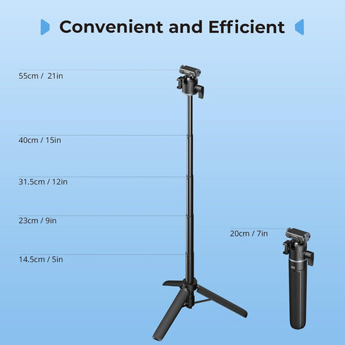SMALLRIG 7.8-21.6in 360 5 Pro/4, 1/4-20" 13/12/11, 5435 Action Camera Selfie Stick Tripod, Extendable, Ball Head, Cold