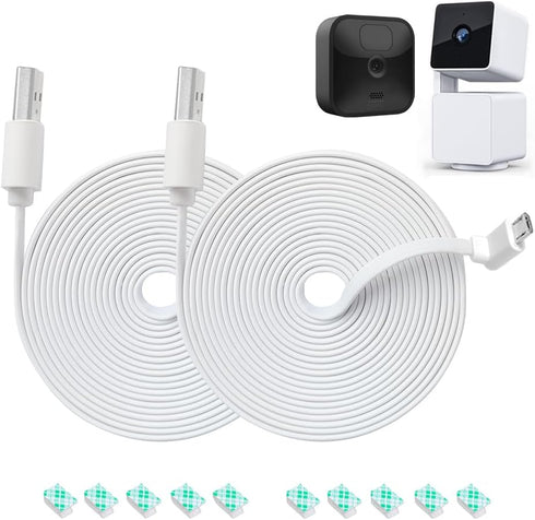 10FT L-Shape Connector Power Extension Cable for Wyze Cam Pan V3 & Blink Outdoor, Flat Charging Power Cord, 2 Pack