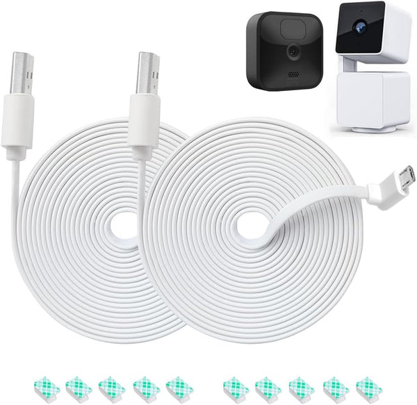 10FT L-Shape Connector Power Extension Cable for Wyze Cam Pan V3 & Blink Outdoor, Flat Charging Power Cord, 2 Pack