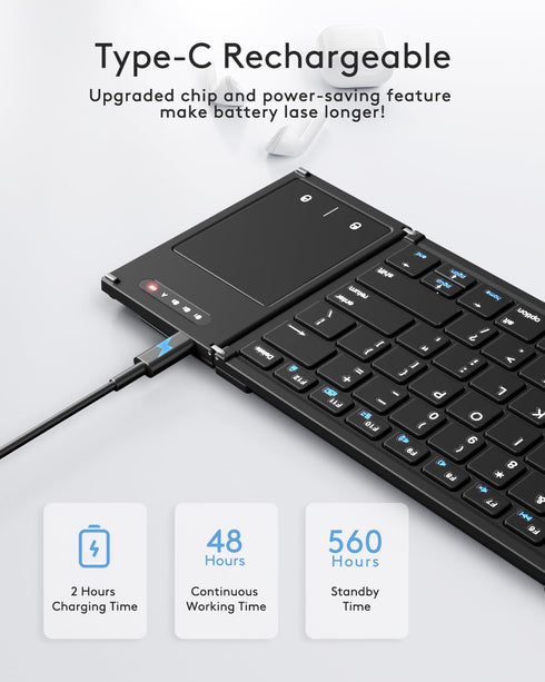 Samsers Foldable Bluetooth Keyboard with Touchpad, Full-Size Wireless Folding Keyboard for iOS Windows Android