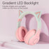 KUIDAMOS Cat Ear Headphones with Detachable Microphone, 7 Colors LED Lights, Foldable Over Ear Headphones, BT and Wired