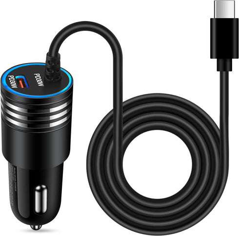 60W Super Fast Charging Android Car Charger Type C Rapid Samsung Car Charger with 3ft Built-in USB C Cable for Samsung