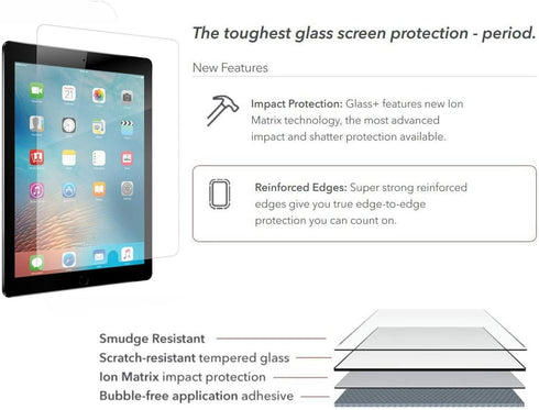 ZAGG InvisibleShield HD Glass+ Screen Protector for Apple 10.5" iPad Pro (Clear) - Includes Stylus Pens and Cleaning