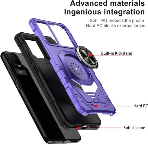 TCL ION V Case with Screen Protector, Purple Magnetic Ring Stand Soft Silicone Bumper Military Grade Cover