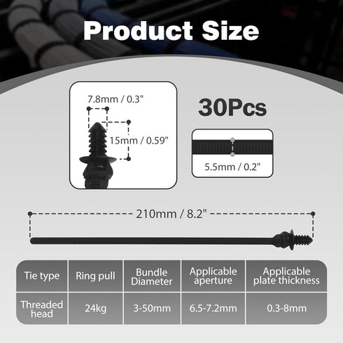 30PCS Push Mount Cable Zip Tie, Self Locking Cable Strap for Indoor Wire Tying