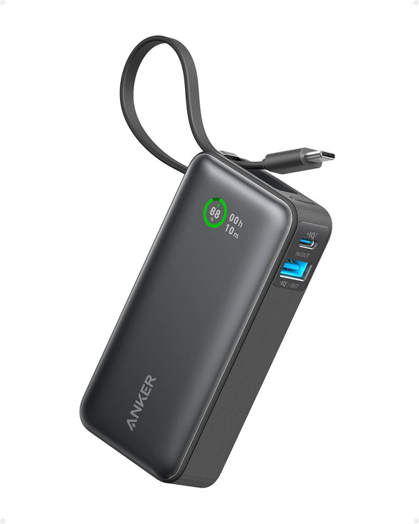 Anker Nano Power Bank, 10,000mAh Portable Charger with Built-In USB-C Cable, 30W Max Output for iPhone 16/15 Series,