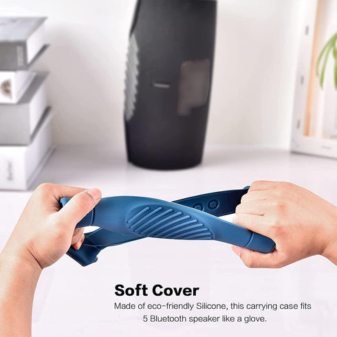 Silicone Case Cover for JBL CHARGE 5 Portable Bluetooth Speaker, Waterproof Rubber Carrying Pouch (Blue)