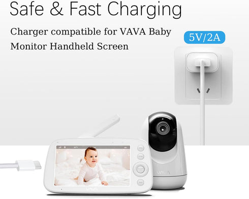 Goffeu 5V 2A 5ft USB-C Charger Cable for VAVA Baby Monitor Handheld Screen (Not for Cam) USB Wall Charger Power Adapter