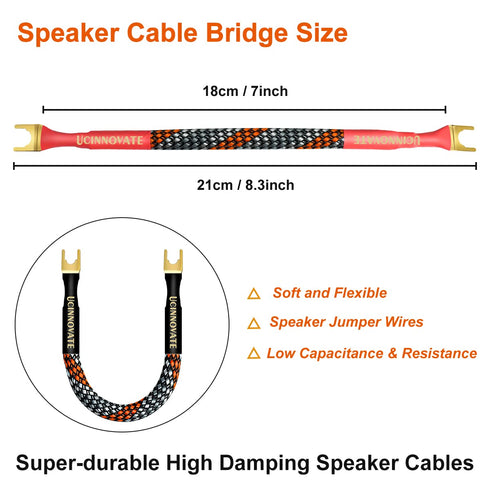 UCINNOVATE 4 x HiFi OFC Speaker Jumper Cable with Spade, 21cm Bi-Wire Speaker Jumper Plates, 11AWG Cable Bridge