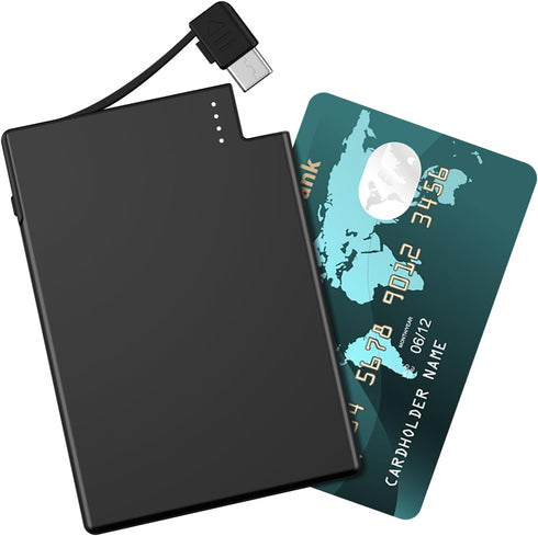 TNTOR Ultra Thin Power Bank with Built in USB-C Cable, Slim 5000mAh Portable Charger for iPhone 15 Samsung