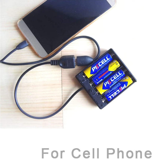 DGZZI USB Female Socket 4 AA Battery Case Box Holder with ON-Off Switch