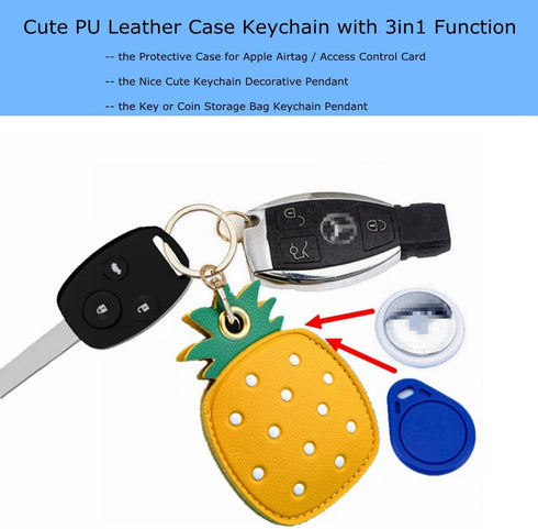 2 Pack 3in1 Cartoon Protective Case for Airtag - Samsung Galaxy SmartTag Cases, Tile Keychain (1 Avocado & 1 Pineapple)
