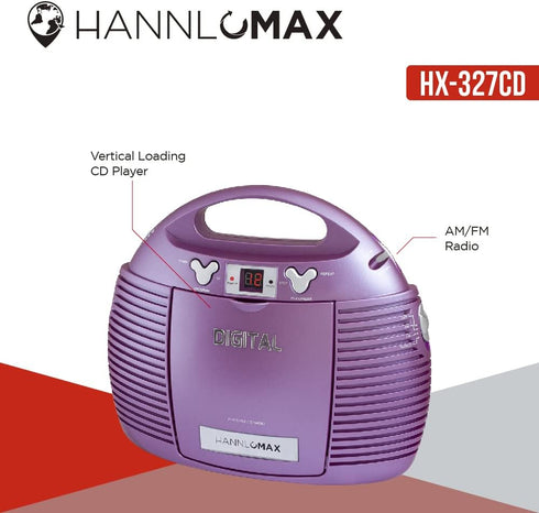 HANNLOMAX HX-327CD Portable CD Player with AM/FM Radio, Aux-in, AC/DC Dual Power Source (Purple)