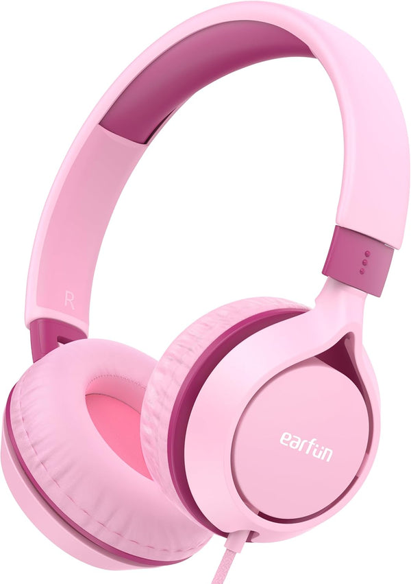 EarFun S1 Kids Headphones, Foldable Wired On-Ear Headphones with 85dB Volume Limit for School, Travel, Pink