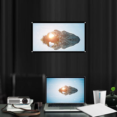 Projection Screen Kit, 16:9 Thicken Portable Non Crease Soft White Polyester Projector Curtain Projection Screen for Home Theater Conference Outdoor Camping Movie, White and