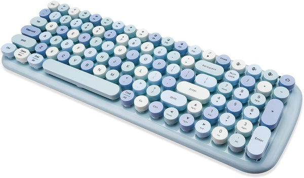 MOFII Bluetooth Wireless Keyboard, Retro Aesthetic with Colorful Round Keys, Connects 3 Devices - Blue