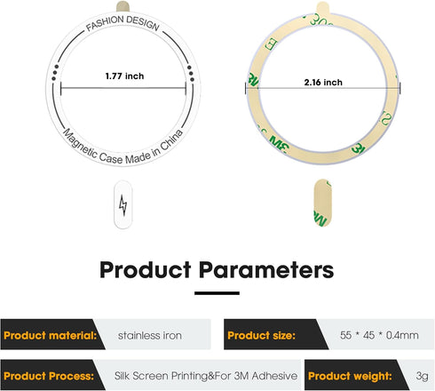 Magnetic Ring for Phone Case 4pack, Universal Magnetic Ring Sticker Support Wireless Charging, Magnetic Adapter Ring