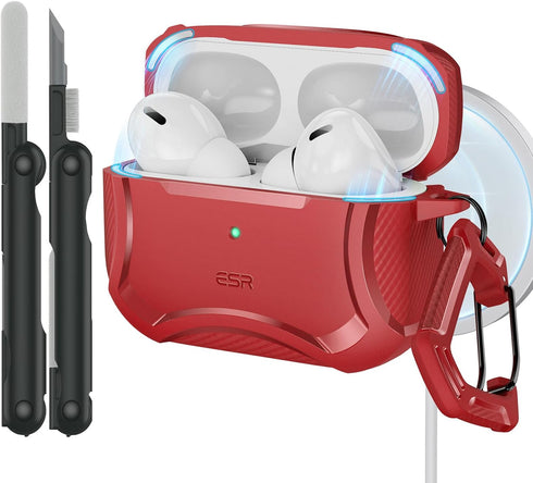 ESR AirPods Pro 2nd Generation Case (HaloLock), Compatible with 1st/2nd Gen, MagSafe, Drop Protection, Red with Cleaner