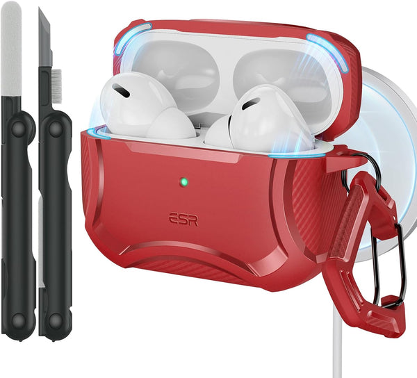 ESR AirPods Pro 2nd Generation Case (HaloLock), Compatible with 1st/2nd Gen, MagSafe, Drop Protection, Red with Cleaner