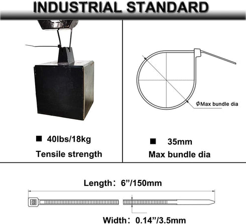 Strong Self Adhesive Wire Clips, Cable Zip Tie Mounts 3/4" with 6 Inch Zipties, Black UV Protection Outdoor, 100 Pcs