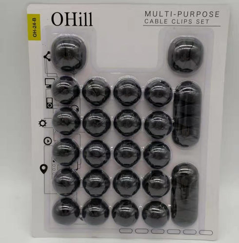 OHill Desk Cable Management, 24 Pack Black Self Adhesive Cord Holder Clips, Ideal Wire Keeper for Desk, Nightstand