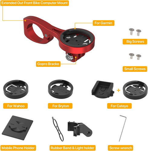 Aero Bars Mount - Garmin Bike Computer Mount for Edge, Compatible with Wahoo, Bryton, GoPro, Flashlight, Red