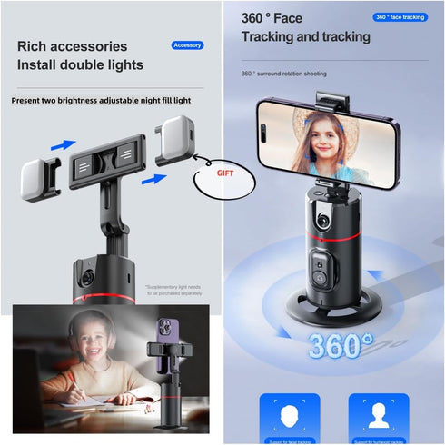Auto Face Tracking Tripod Remote Control, Smart Tracking Phone Holder, 360° Rotation for Live Streaming, Chat, Meeting