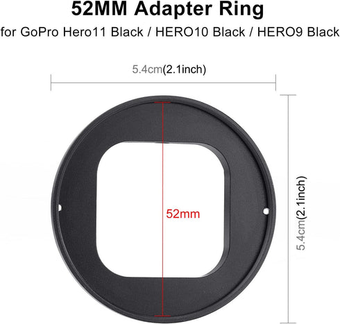 PULUZ 52mm UV Lens Filter Adapter Ring for GoPro HERO11/10/9 Black Camera Accessories