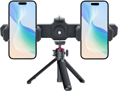 Hiyoo Universal Dual Cell Phone Holder Smartphone Tripod Mount Adapter, 360 Rotation Adjustable