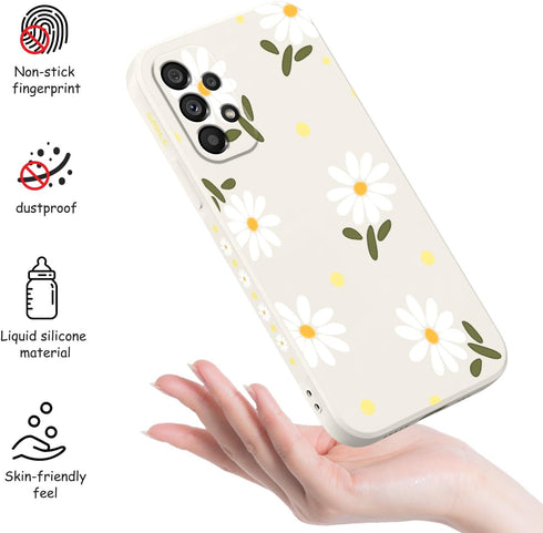Soft Silicone Drop Protective Flower Case for Samsung Galaxy A53 5G, Creative Design - Daisy White