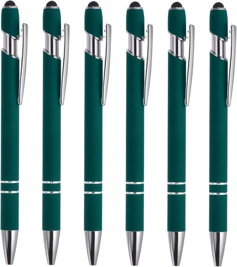 PATIKIL 6 Pack Ballpoint Pen with Stylus Tip, 2 in 1 Metal Pen, Black Ink 1.0mm Medium Point, Dark Green