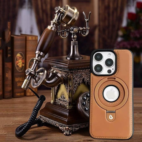 iPhone 15 Pro Max Case, Premium Real Leather, Vintage Design, Non-Slip Grip, Protective Shield, Brown