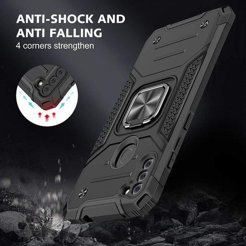 Samsung A11 Phone Case with Screen Protector, Hard Rubber Bumper with 360° Rotation Ring Kickstand