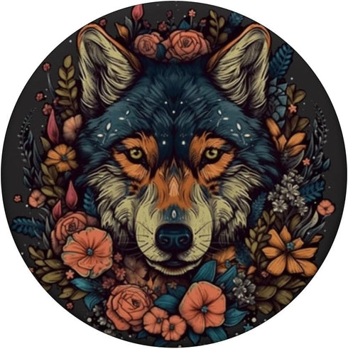 Wolf With Flowers Around Boho Style PopSockets Standard Grip