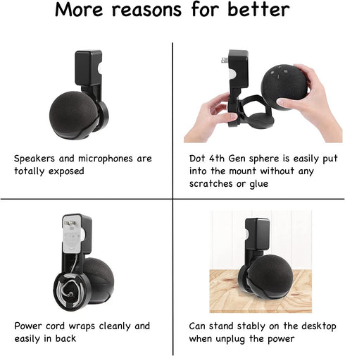Wall Mount Holder for Dot 4th/5th Generation, Smart Speaker Stand with Built-in Cable Management, Black