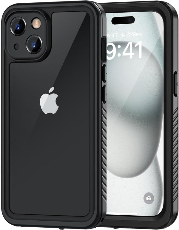 Lanhiem iPhone 15 Plus Case - 360 Full Body Waterproof, Dustproof, Shockproof with Built-in Screen Protector (Black)