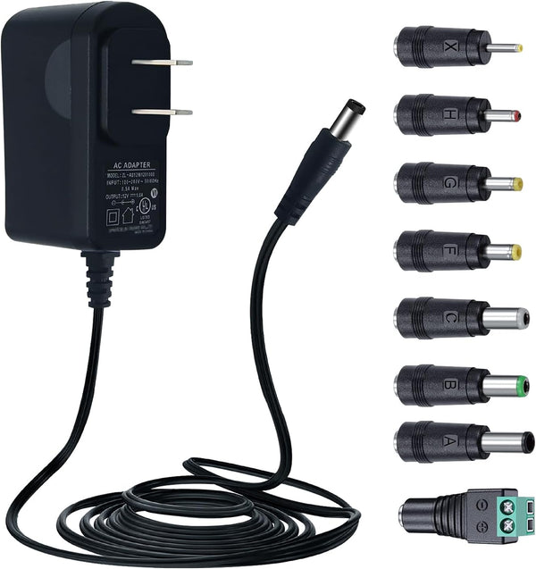 UL Listed 12V 1A 10ft Power Adapter with 8 Interchangeable Tips, AC to DC 1000mA Power Supply Cord for LED Strip Lights