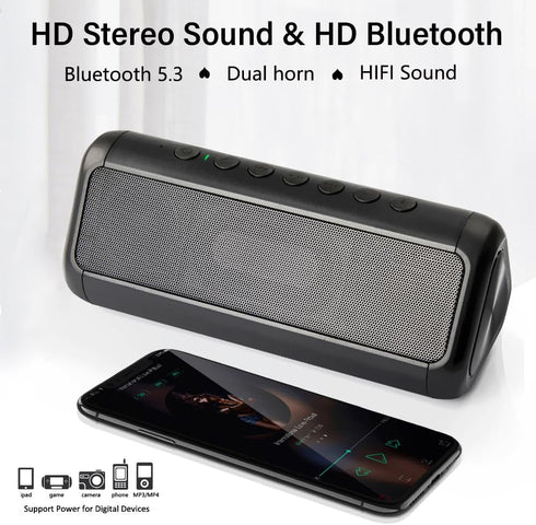 Solar Bluetooth Speaker Portable, 5000mAh Wireless Speaker, IPX6 Waterproof, Bluetooth 5.3, 50H Play Time