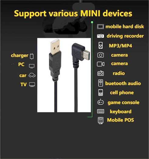 90 Degree Mini USB Cable Angle Mini 5pin USB B Male to USB 2.0 Male Data Sync Charging Extension Cable for GPS Dash Cam Black Left Angle 4.9FT