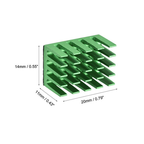 uxcell 11x20x14mm Green Aluminum Heatsink - Self Adhesive Pad Cooler for Cooling 3D Printers (4Pcs)