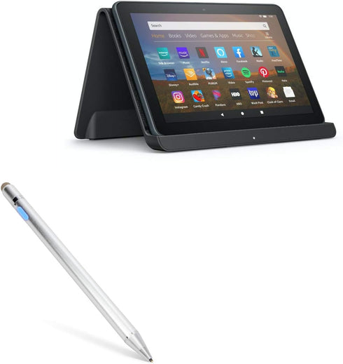 BoxWave Stylus Pen Compatible with Amazon Fire HD 8 (10th Gen 2020) - AccuPoint Active Stylus, Metallic Silver