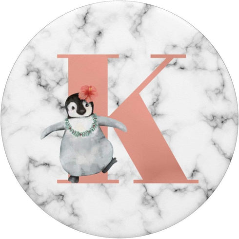 Cute Penguin With Flower Pink Color Letter K PopSockets Swappable PopGrip