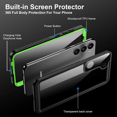 Waterproof Heavy Duty Phone Case for Samsung Galaxy S23, with Screen Protector for Men Women (Green)