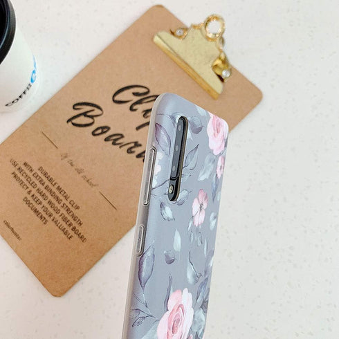 YeLoveHaw Samsung Galaxy A50 Phone Case for Women & Girls, Cute Purple Floral Gray Leaves Pattern, Slim Fit